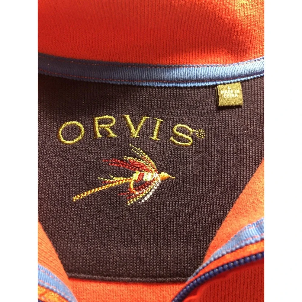 Orvis Sweater Mens XL Red Cotton Quarter Zip Mock Neck Pullover Knit Casual